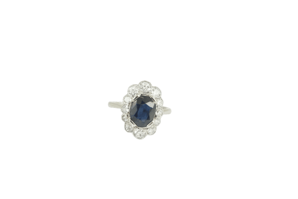 Bague 48 Bague pompadour Art déco en or blanc 18 carats saphir et diamants 58 Facettes SQ0030869
