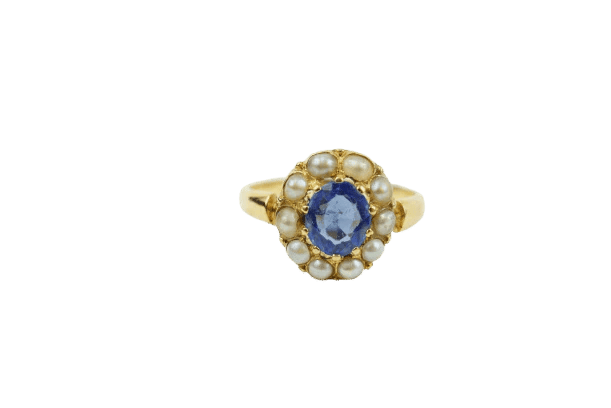 Bague 51 Bague marguerite en or jaune 18 carats, doublet tanzanite et perles 58 Facettes SQ9850772