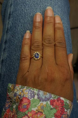Bague 51 Bague marguerite en or jaune 18 carats, doublet tanzanite et perles 58 Facettes SQ9850772