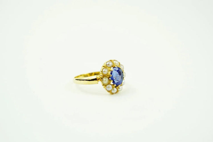 Bague 51 Bague marguerite en or jaune 18 carats, doublet tanzanite et perles 58 Facettes SQ9850772