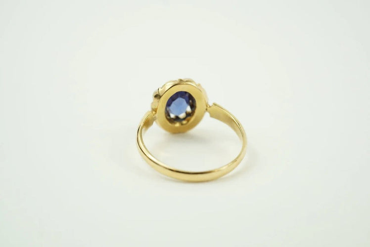 Bague 51 Bague marguerite en or jaune 18 carats, doublet tanzanite et perles 58 Facettes SQ9850772