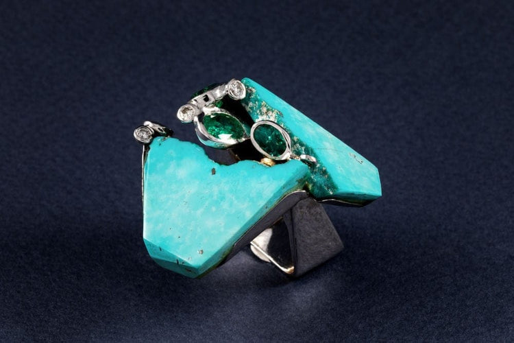 Bague 51 Thierry Vendome Sakura - Bague ornée de turquoises, tourmaline et diamant 58 Facettes 227210