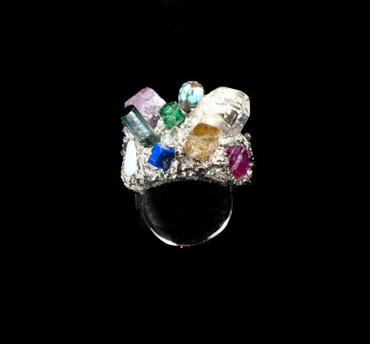Bague 51.5 Bague « Nature » en or gris sertie de pierres naturelles 58 Facettes 238055