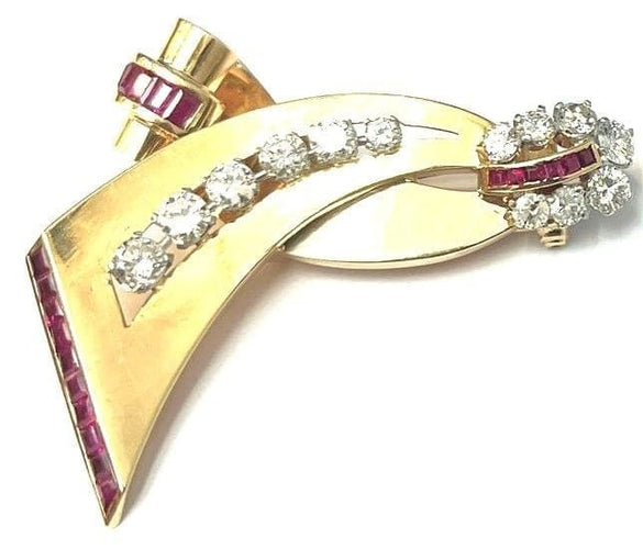 Broche Lackritz - Broche ruban en or jaune, rubis et diamants 58 Facettes 248596