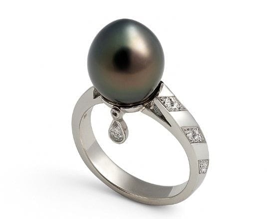Bague 58 MEL'S - Bague en or gris avec perle noire et diamants 58 Facettes 042361