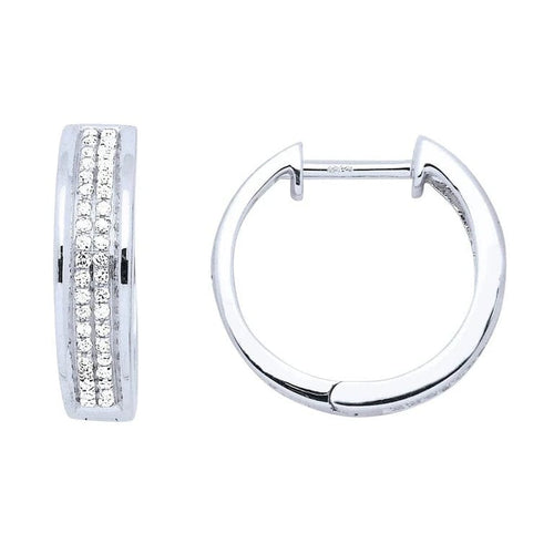 Boucles d'oreilles Boucles d’oreilles créoles double rang en or blanc 18 carats et diamants 58 Facettes