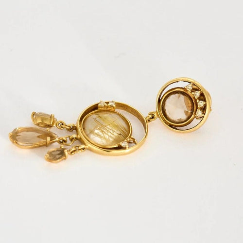 Boucles d'oreilles Boucles d’oreilles pendantes - Or jaune 18 carats, quartz cheveux de Vénus 58 Facettes