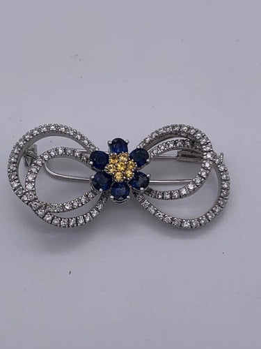 Broche Broche en or jaune 18 carats avec saphir et diamants 58 Facettes