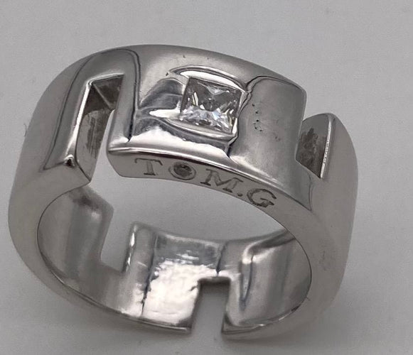 Bague 51 Tom G Cesame - Bague en or gris et diamant princesse 0,2 ct 58 Facettes