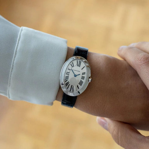 Montre Cartier Baignoire - Montre Medium en or blanc, cadran argent romain 58 Facettes