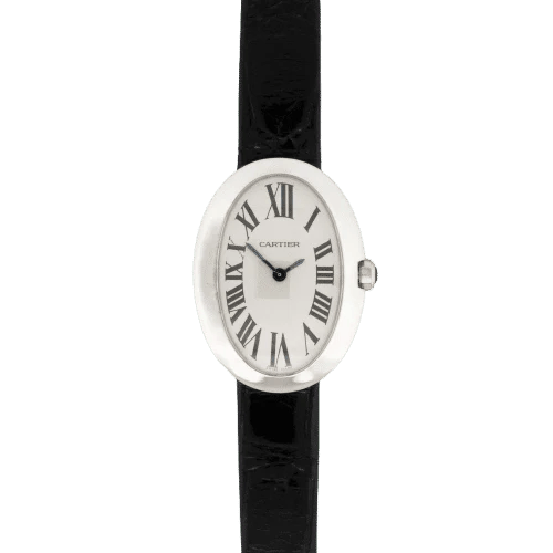 Montre Cartier Baignoire - Montre Medium en or blanc, cadran argent romain 58 Facettes