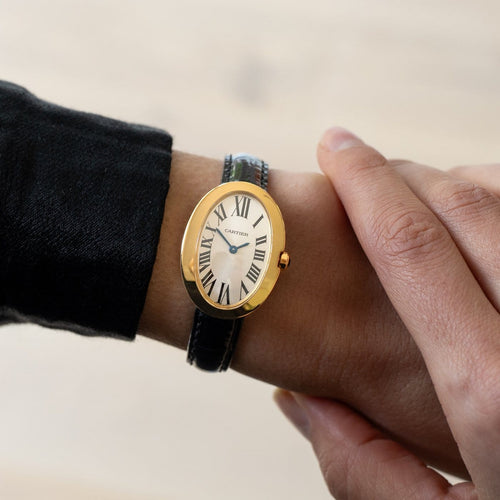 Montre Cartier Baignoire - Montre medium en or jaune, cadran argenté romain 58 Facettes
