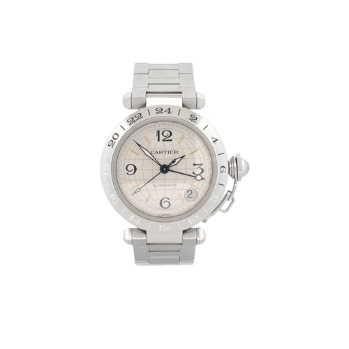 Montre Cartier Pasha GMT - Montre en acier cadran ivoire à chiffres arabes 58 Facettes