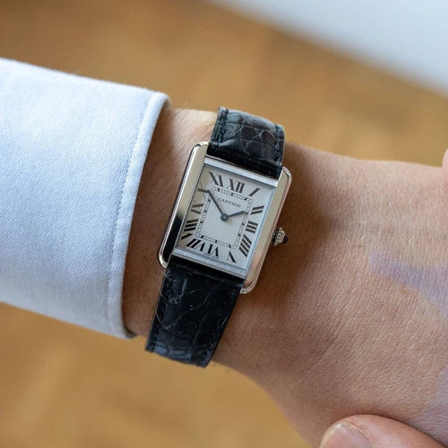 Montre Cartier Tank Solo - Montre quartz acier cadran ivoire chiffres romains 58 Facettes