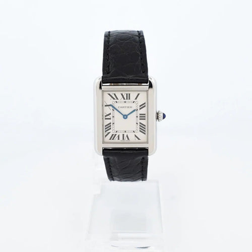 Montre Cartier Tank Solo - Montre quartz acier cadran ivoire chiffres romains 58 Facettes