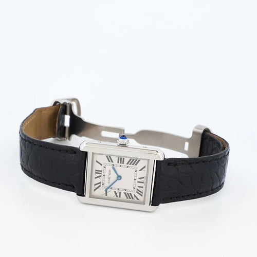 Montre Cartier Tank Solo - Montre quartz acier cadran ivoire chiffres romains 58 Facettes