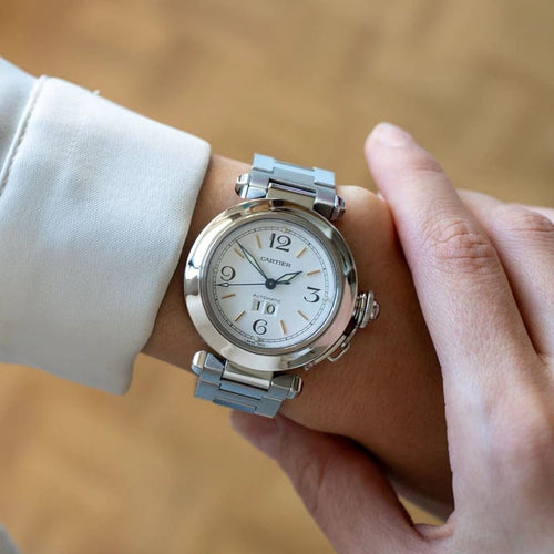 Montre Cartier Pasha Big Date - Montre en acier cadran ivoire chiffres arabes 58 Facettes