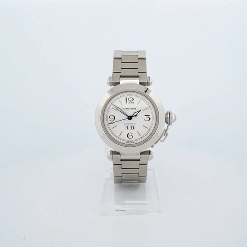 Montre Cartier Pasha Big Date - Montre en acier cadran ivoire chiffres arabes 58 Facettes