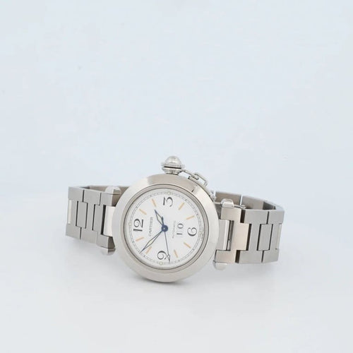 Montre Cartier Pasha Big Date - Montre en acier cadran ivoire chiffres arabes 58 Facettes