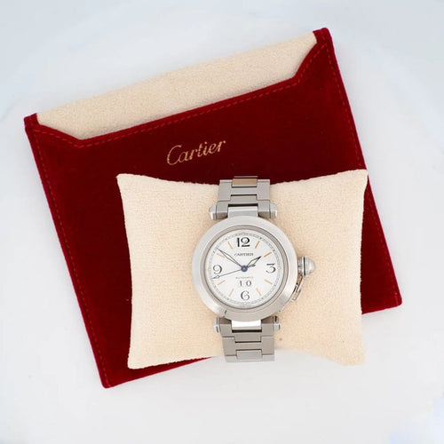 Montre Cartier Pasha Big Date - Montre en acier cadran ivoire chiffres arabes 58 Facettes
