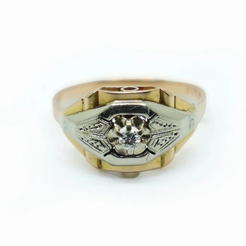 Bague 54.5 Bague vintage en or jaune et or blanc avec diamant 58 Facettes