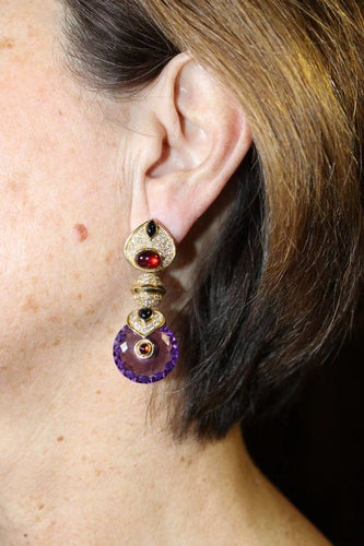 Boucles d'oreilles Marina B - Boucles d’oreilles vintage en or jaune, améthyste, onyx, rubis et diamants 58 Facettes 3294
