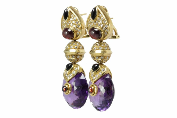 Boucles d'oreilles Marina B - Boucles d’oreilles vintage en or jaune, améthyste, onyx, rubis et diamants 58 Facettes 3294