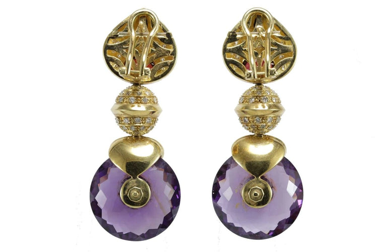 Boucles d'oreilles Marina B - Boucles d’oreilles vintage en or jaune, améthyste, onyx, rubis et diamants 58 Facettes 3294