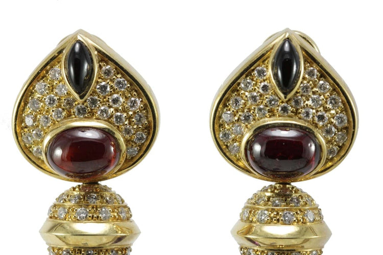 Boucles d'oreilles Marina B - Boucles d’oreilles vintage en or jaune, améthyste, onyx, rubis et diamants 58 Facettes 3294