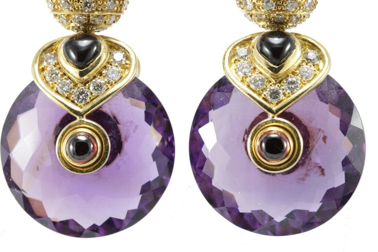 Boucles d'oreilles Marina B - Boucles d’oreilles vintage en or jaune, améthyste, onyx, rubis et diamants 58 Facettes 3294