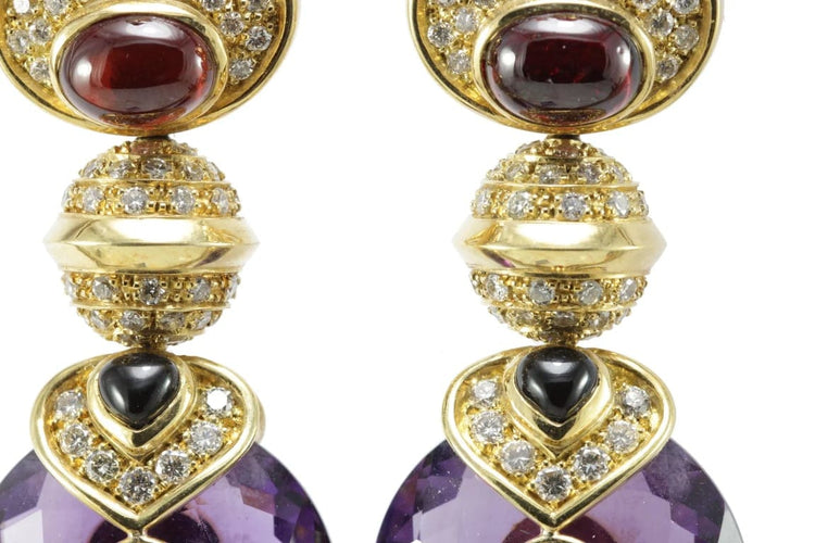Boucles d'oreilles Marina B - Boucles d’oreilles vintage en or jaune, améthyste, onyx, rubis et diamants 58 Facettes 3294