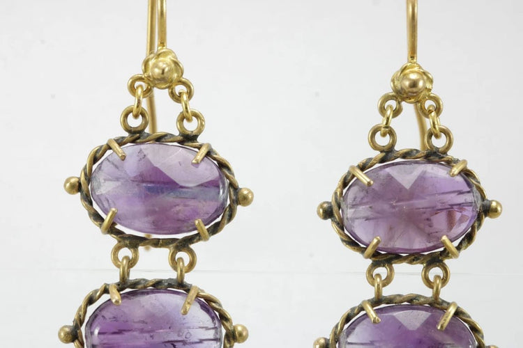 Boucles d'oreilles Boucles d'oreilles anciennes en or 14 carats et améthystes 58 Facettes 7338