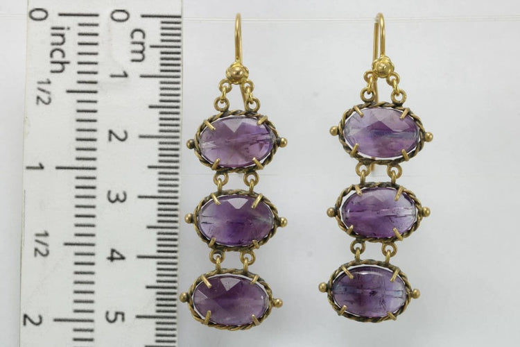 Boucles d'oreilles Boucles d'oreilles anciennes en or 14 carats et améthystes 58 Facettes 7338