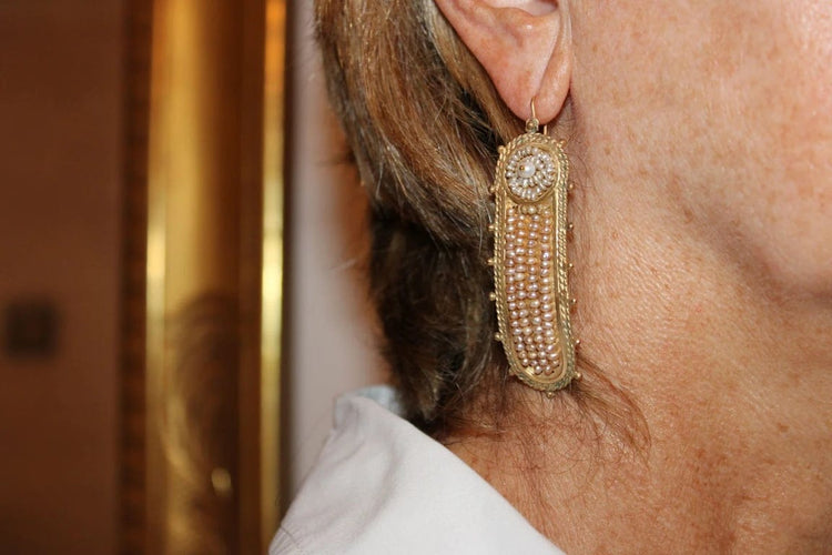 Boucles d'oreilles Boucles d'oreilles anciennes - Perles naturelles en or 14 carats 58 Facettes 7624