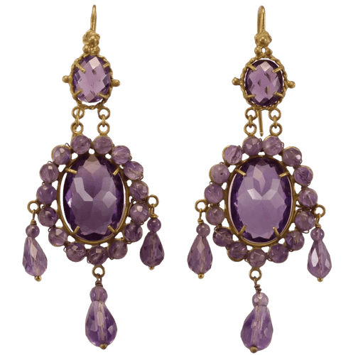 Boucles d'oreilles Boucles d'oreilles girandole anciennes en or 14 carats et améthystes 58 Facettes 7622