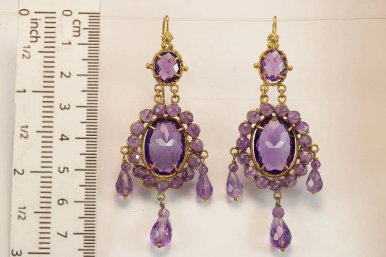 Boucles d'oreilles Boucles d'oreilles girandole anciennes en or 14 carats et améthystes 58 Facettes 7622