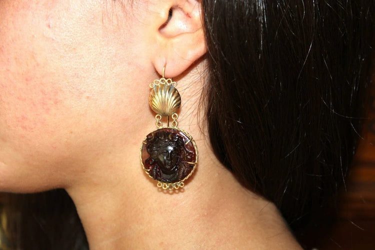Boucles d'oreilles Boucles d’oreilles anciennes - Camées en écaille et or 14K 58 Facettes 7634