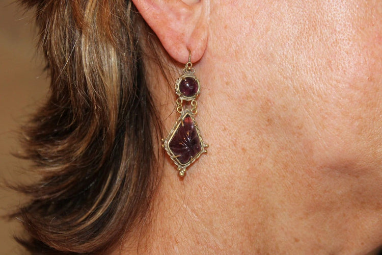 Boucles d'oreilles Boucles d'oreilles anciennes en or 14 carats et améthystes 58 Facettes 7618
