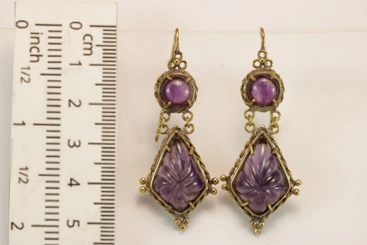 Boucles d'oreilles Boucles d'oreilles anciennes en or 14 carats et améthystes 58 Facettes 7618
