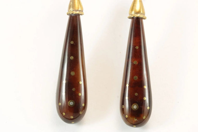 Boucles d'oreilles Boucles d’oreilles anciennes en or, piqué sur écaille de tortue 58 Facettes 7410