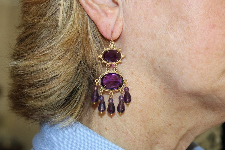 Boucles d'oreilles Boucles d'oreilles anciennes en or 14 carats et améthystes 58 Facettes 7674
