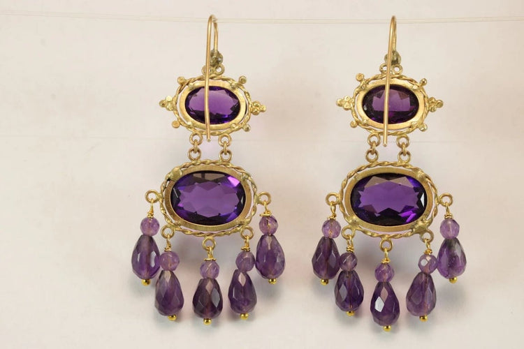 Boucles d'oreilles Boucles d'oreilles anciennes en or 14 carats et améthystes 58 Facettes 7674
