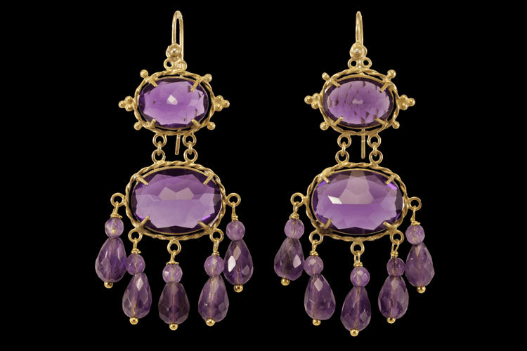 Boucles d'oreilles Boucles d'oreilles anciennes en or 14 carats et améthystes 58 Facettes 7674
