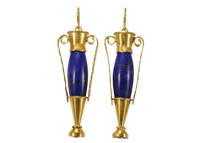 Boucles d'oreilles Castellani - Boucles d’oreilles amphores en or jaune et lapis-lazuli 58 Facettes 7684