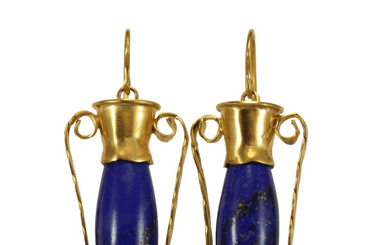 Boucles d'oreilles Castellani - Boucles d’oreilles amphores en or jaune et lapis-lazuli 58 Facettes 7684