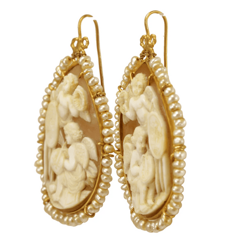 Boucles d'oreilles Boucles d'oreilles anciennes - Camées en sardonyx en or jaune 14 carats 58 Facettes 7682