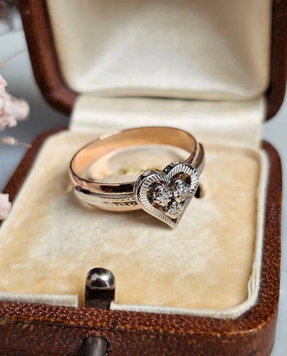 Bague 58.5 Bague cœur vintage en or rose 18 carats et diamants 58 Facettes 473