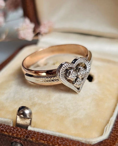 Bague 58.5 Bague cœur vintage en or rose 18 carats et diamants 58 Facettes 473