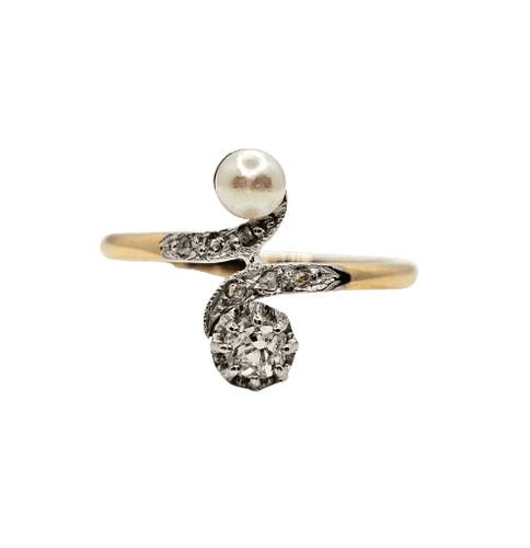 Bague 51.5 Bague toi et moi en or jaune et or blanc 18 carats, diamants et perle 58 Facettes 357