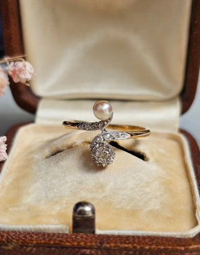 Bague 51.5 Bague toi et moi en or jaune et or blanc 18 carats, diamants et perle 58 Facettes 357